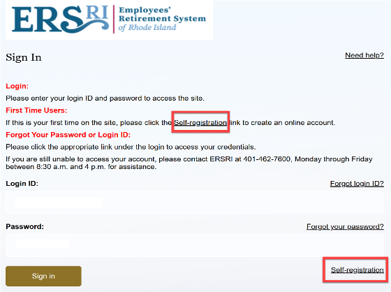 registration screen